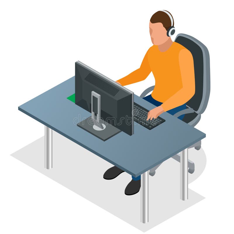 A young man with headset looking at monitor computer. Continuous one line  drawing of a gamer playing games with computer monitor, headphone, mouse,  and keyboard. Sparring game online concept 2099823 Vector Art