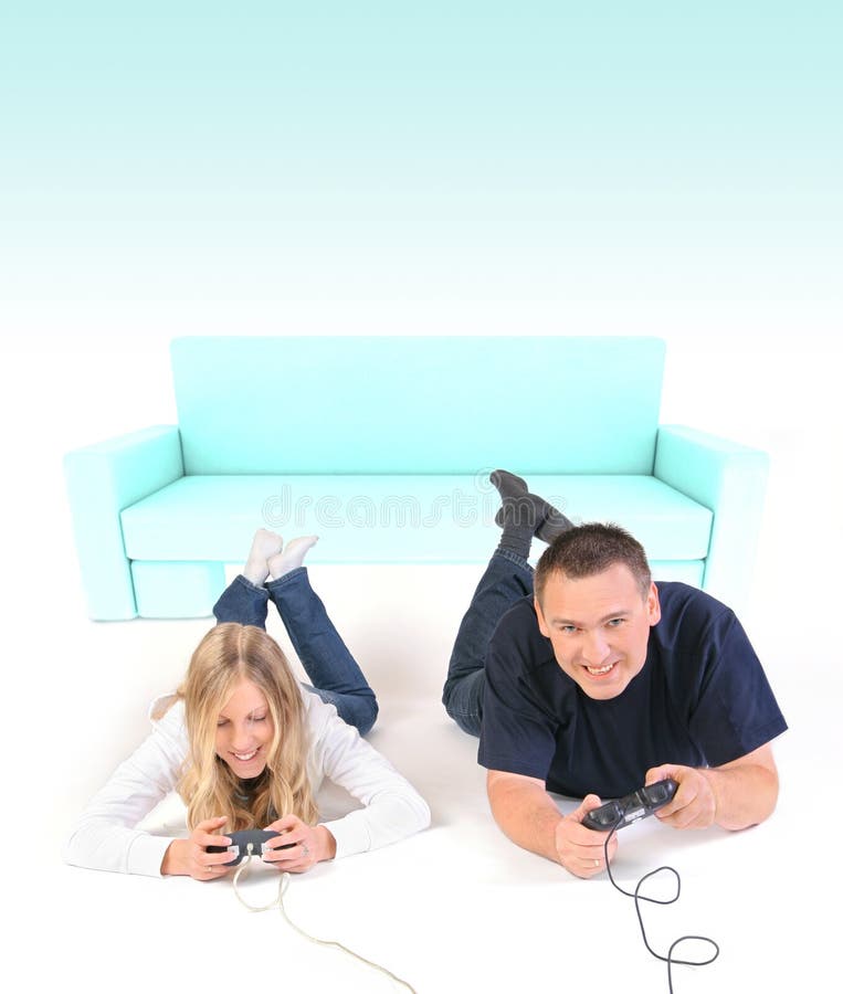 Girl and man playing games together. Girl and man playing games together.