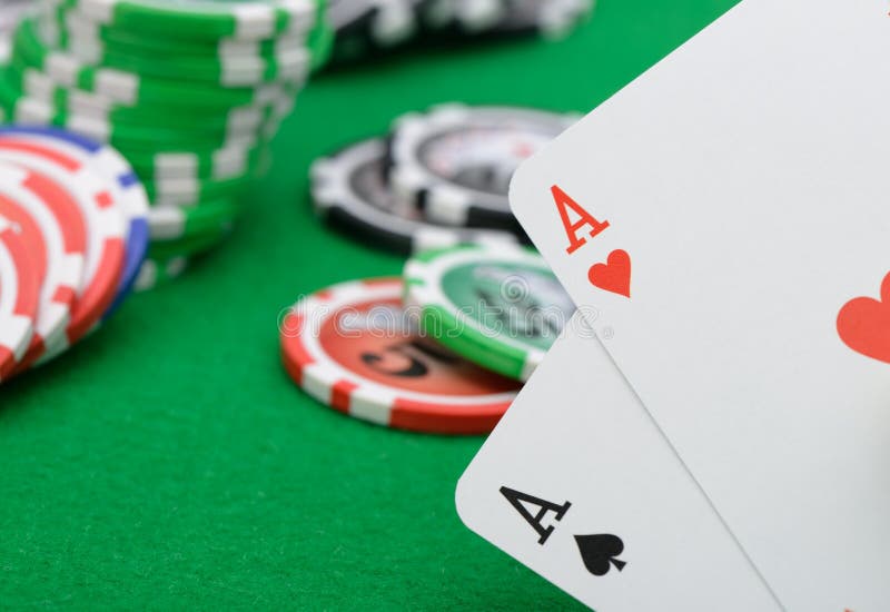 Gaming Chips and Cards on the Green Cloth Stock Image Image of