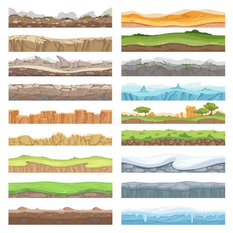 Gaming floor. Asset texture different ground from stones ice dirt landscape seamless vector background royalty free illustration Gaming floor. Asset texture different ground from stones ice dirt landscape seamless vector background royalty free illustration