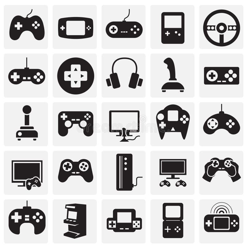 Gaming icons set on sqaures background for graphic and web design. Simple vector sign. Internet concept symbol for royalty free illustration