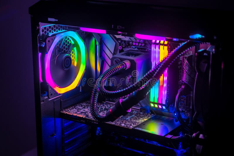 Computer With Internal Led Rgb Lights And Cpu Cooling Fans Hardware Inside  Open High Performance Desktop Pc Stock Photo - Download Image Now - iStock