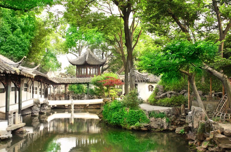 Gamla pavilion i den ödmjuka administratörsträdan i suzhou china royaltyfri bild