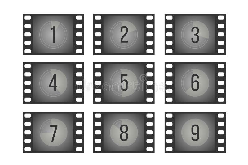 Gamla ramar för film för biofilmnedräkning med nummervektorn ställde in vektor illustrationer Gamla ramar för film för biofilmnedräkning med nummervektorn ställde in vektor illustrationer