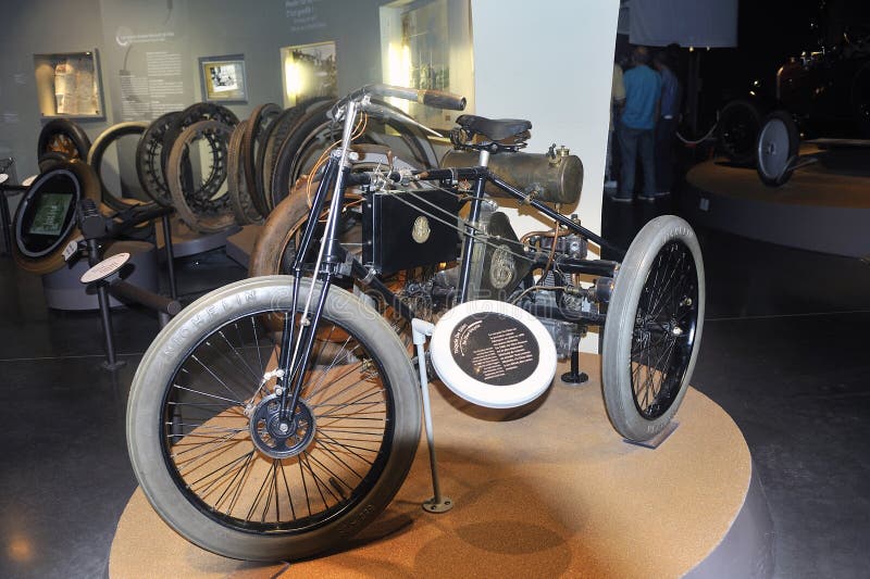 Old car equipped for the first time at the time of tires exposed to the Michelin museum in Clermont-Ferrand. Old car equipped for the first time at the time of tires exposed to the Michelin museum in Clermont-Ferrand