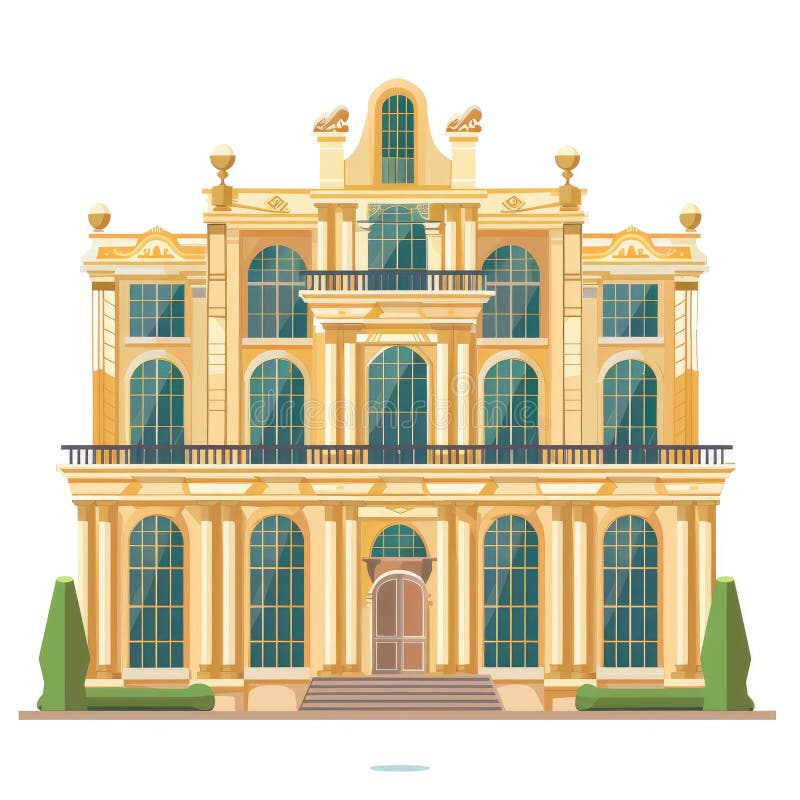Gammal, klassisk mansionsarkitektur, formgivning av en legant gul fasad royaltyfri illustrationer