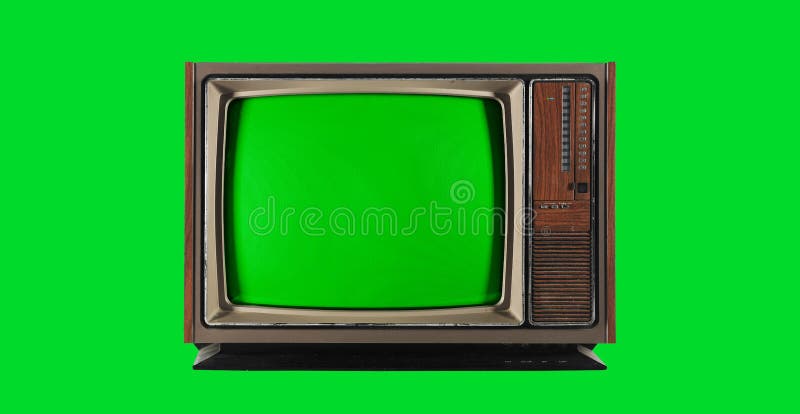 Gammal tappningtelevision med den gröna skärmen fotografering för bildbyråer
