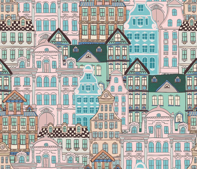 Gammal utformad sömlös modell för hus vektor illustrationer Gammal utformad sömlös modell för hus vektor illustrationer