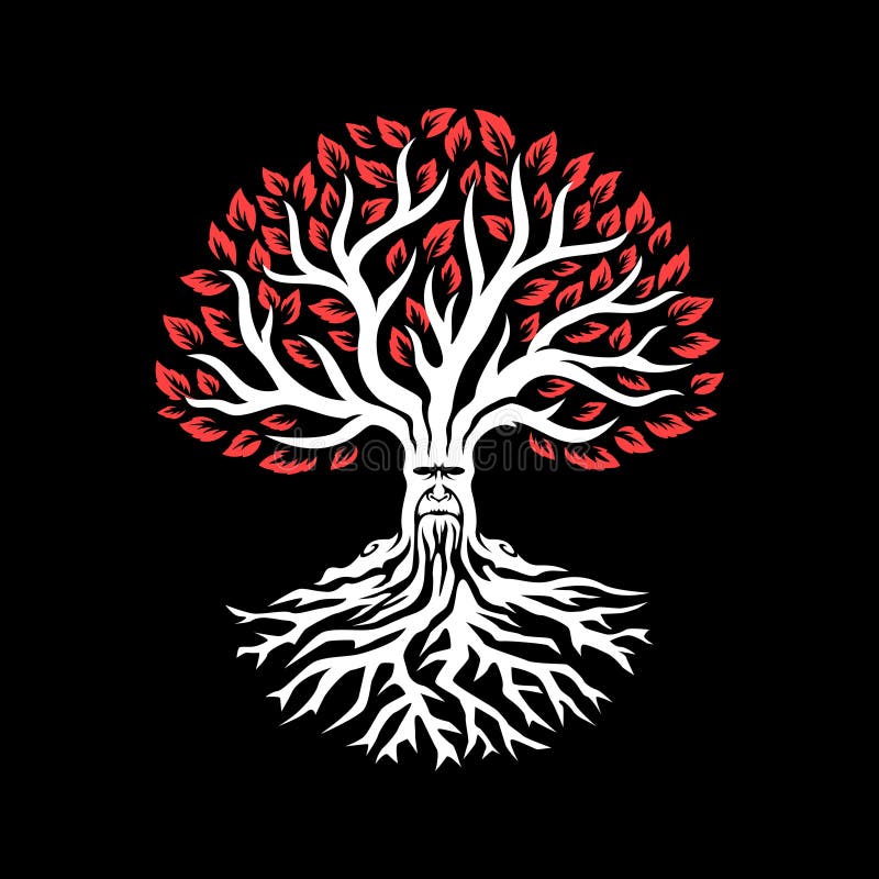 Gammalt vitt träd med röda sidor vidfäst mapptree för fantasi eps10 stock illustrationer Gammalt vitt träd med röda sidor vidfäst mapptree för fantasi eps10 stock illustrationer