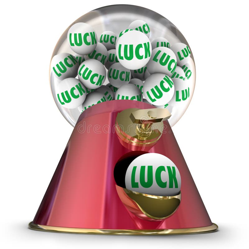 Luck word on gum balls in a machine or dispenser to symbolize a lucky winner and random choice. Luck word on gum balls in a machine or dispenser to symbolize a lucky winner and random choice