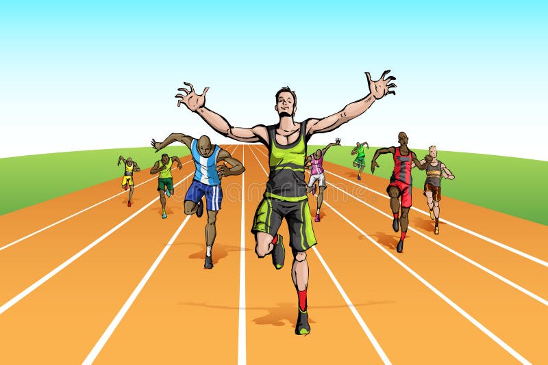 Illustration of winneramonf many runner running on track. Illustration of winneramonf many runner running on track