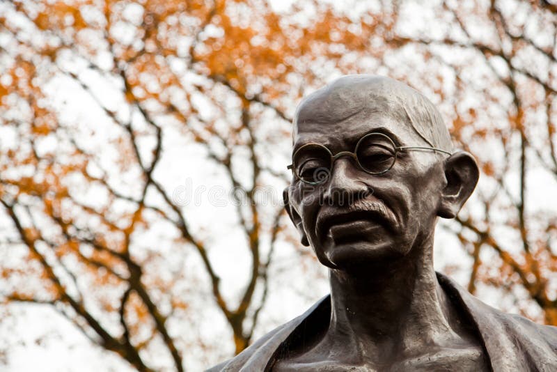 Bronze statue of Mahatma Gandhi at the Ariana Park, Avenue de la Paix, Geneva.