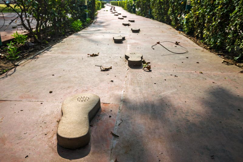 Gandhi memorial steps and stone. traces leading to the site of the murder of the father of the Indian nation Mahatma Gandhi