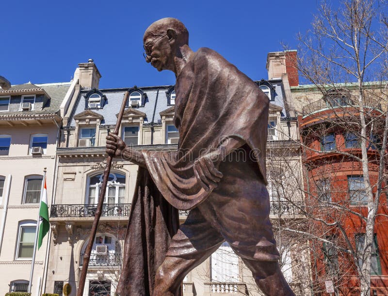 Mahatma Mohandas Gandhi Public Statue Front of Indian Embassy Embassy Row Massachusetts Ave Washington DC. Gandhi is walking to sea on salt march. Dedicated September 2000, Artist Gautam Pal. Mahatma Mohandas Gandhi Public Statue Front of Indian Embassy Embassy Row Massachusetts Ave Washington DC. Gandhi is walking to sea on salt march. Dedicated September 2000, Artist Gautam Pal