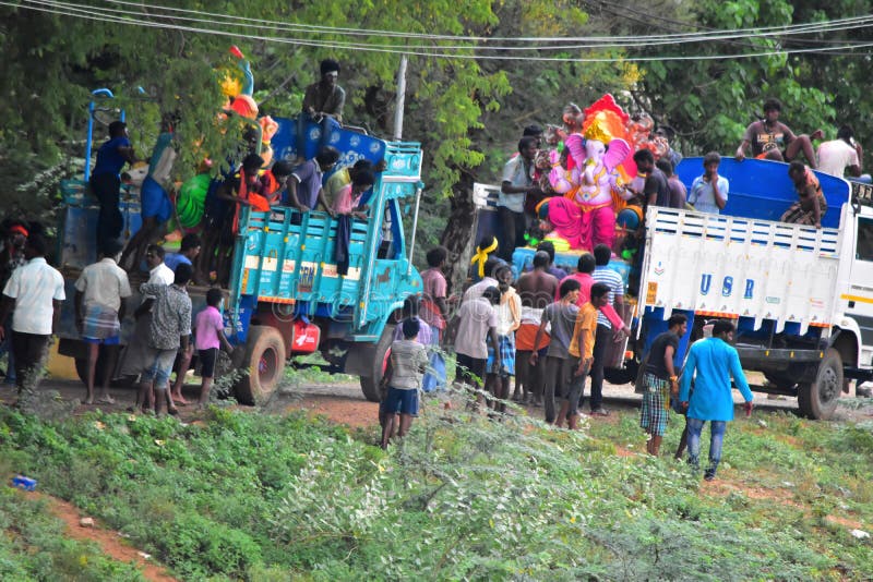 Anaipatti, Tamilnadu - India - September 15 2018: Ganesha Visarjan royalty free stock image Anaipatti, Tamilnadu - India - September 15 2018: Ganesha Visarjan royalty free stock image