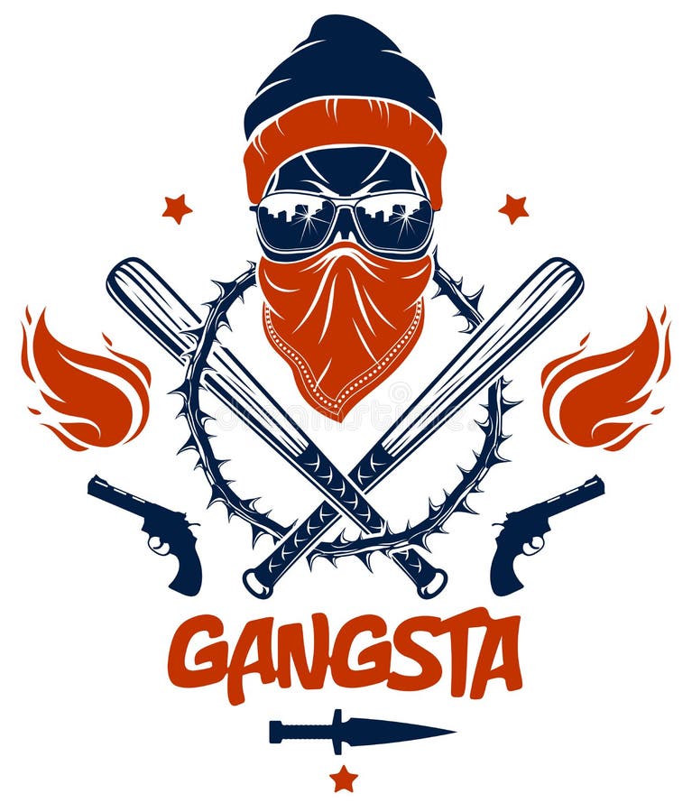Gang Brutal Criminal Emblem or Logo with Aggressive Skull Baseball Bats ...