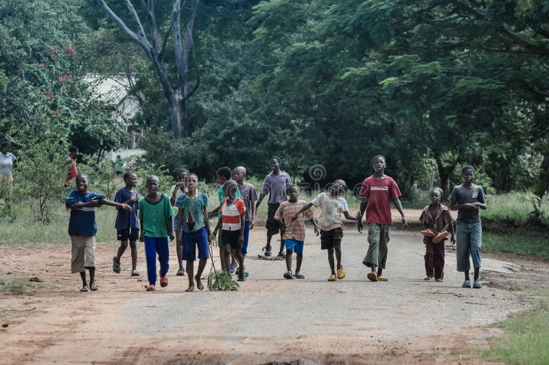 A gang of animated young kids in the town of Victoria Falls. A gang of animated young kids in the town of Victoria Falls