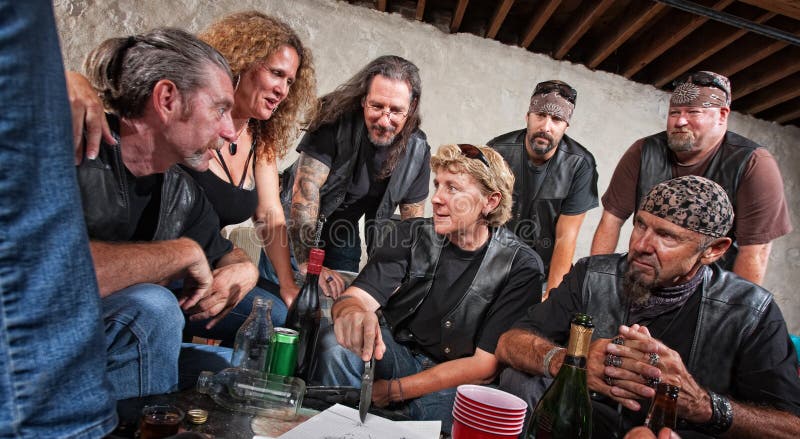 Gang Members Discuss Plans stock photos Gang Members Discuss Plans stock photos