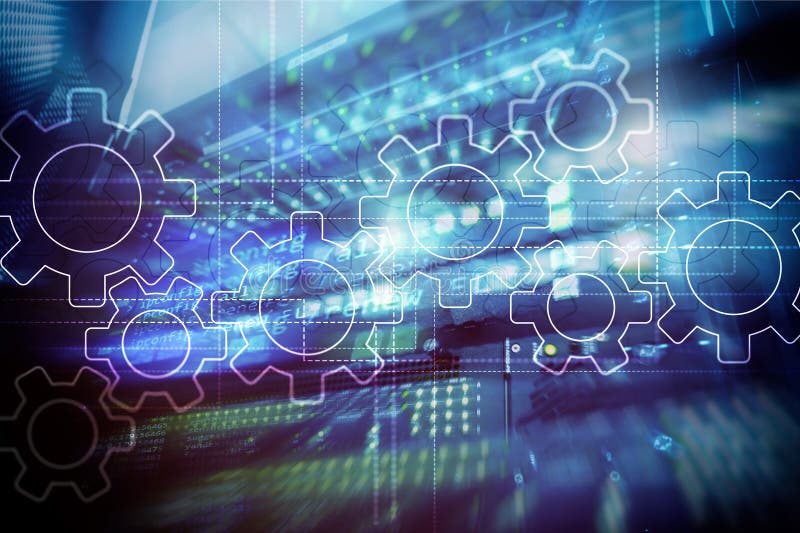 Gangmechanismus, digitale Umwandlung, Datenintegration und Digitaltechnikkonzept stockbilder