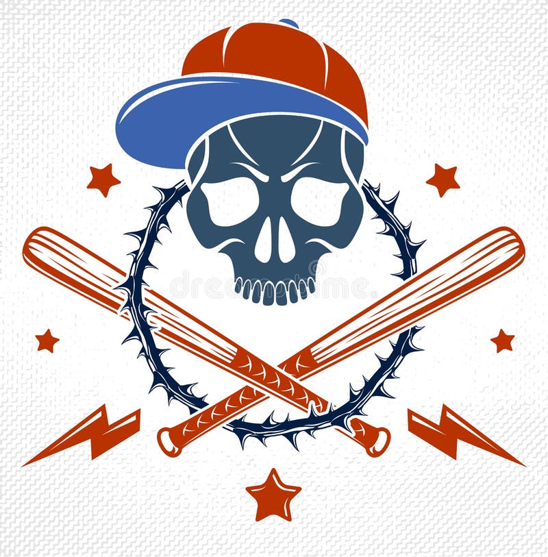 Gangster Emblem Logo or Tattoo with Aggressive Skull Baseball Bats and ...