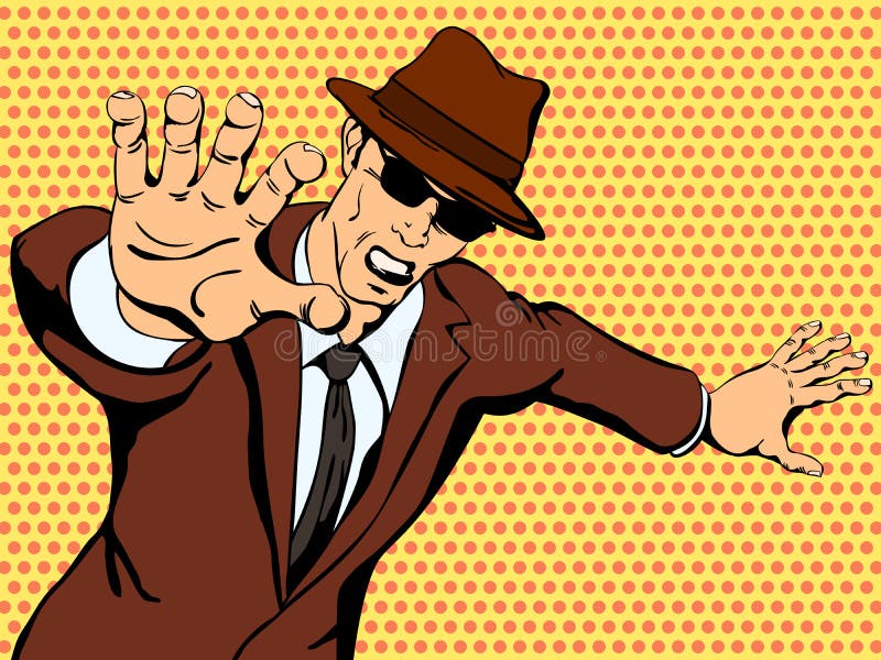 Gangster shows aggression. Retro comics. Vector illustration. Gangster shows aggression. Retro comics. Vector illustration