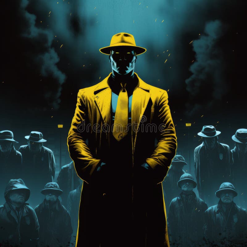 Mysterious Man in Trenchcoat: a Gritty and Elegant Illustration Stock