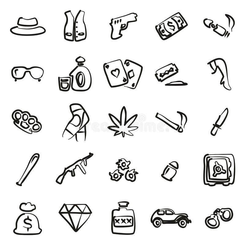 Gangsterpictogrammen Uit de vrije hand vector illustratie Gangsterpictogrammen Uit de vrije hand vector illustratie