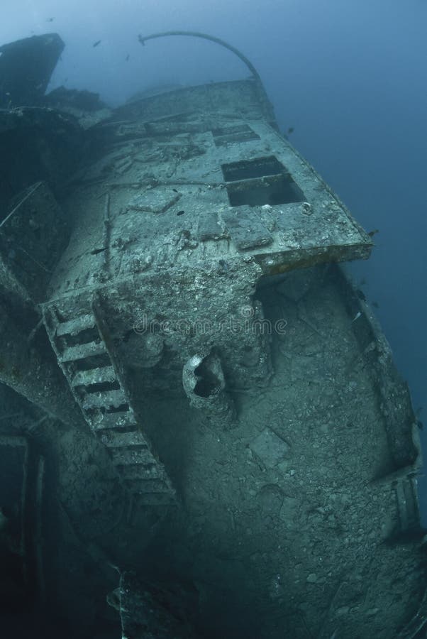 Gangway and ladder on the side of a shipwreck.