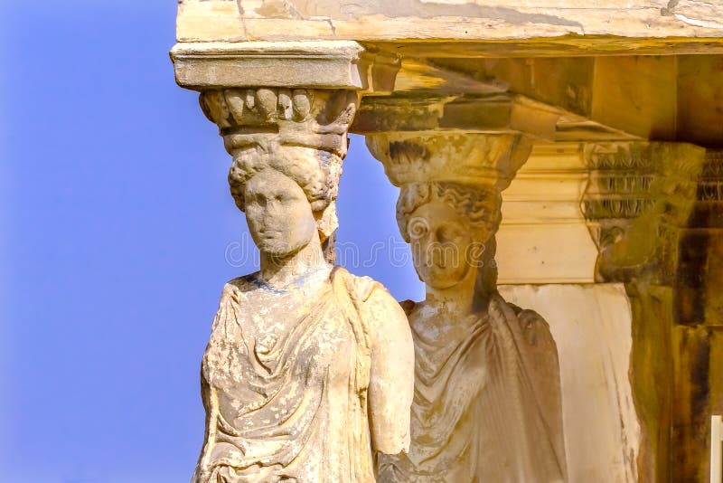 Gankowy kariatyd ruin świątyni Erechtheion akropol Ateny Grecja obraz royalty free Gankowy kariatyd ruin świątyni Erechtheion akropol Ateny Grecja obraz royalty free