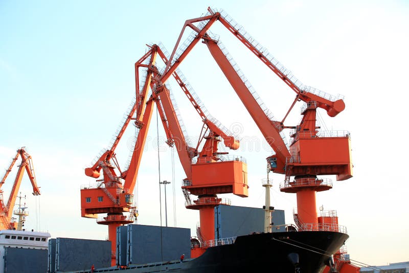 Gantry crane and ship stock photo. Image of loading 177326140