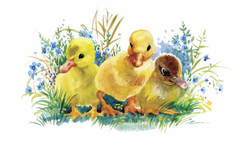 Ganzentroep die op de vectorillustratie van de vijverwaterverf zwemmen stock illustratie Ganzentroep die op de vectorillustratie van de vijverwaterverf zwemmen stock illustratie