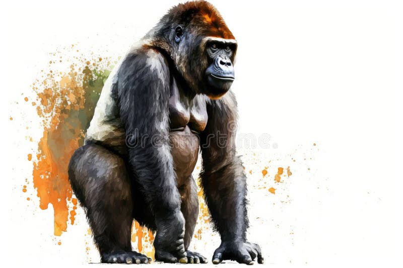 Ganzkörper Gorilla Aquarellfarben größte Primzahlen. isolieren auf weißem Hintergrund. lizenzfreie abbildung