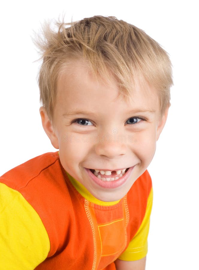 Enfant Drôle Garçon Peu Souriant Enfant De Grimace Photo stock