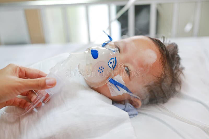 Sick Baby Boy Applying Inhale Medication By Inhalation Mask To Cure Respiratory Syncytial Virus Rsv On Patient Bed At Hospital Image Stock Image Du Infant Asthme