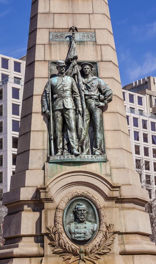 Grand Army of the Republic Memorial (Stephenson), Civil War memorial, Pennsylvania Avenue, Washington DC. Dedicated on July 3, 1909; artist was J. Massey Rhind. Grand Army Republic was Civil War Veterans Group of navy sailers and army soldiers. Grand Army of the Republic Memorial (Stephenson), Civil War memorial, Pennsylvania Avenue, Washington DC. Dedicated on July 3, 1909; artist was J. Massey Rhind. Grand Army Republic was Civil War Veterans Group of navy sailers and army soldiers.