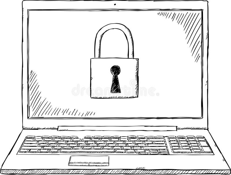 Garabatee el ejemplo del cuaderno con la cerradura de seguridad en la pantalla ilustración del vector Garabatee el ejemplo del cuaderno con la cerradura de seguridad en la pantalla ilustración del vector