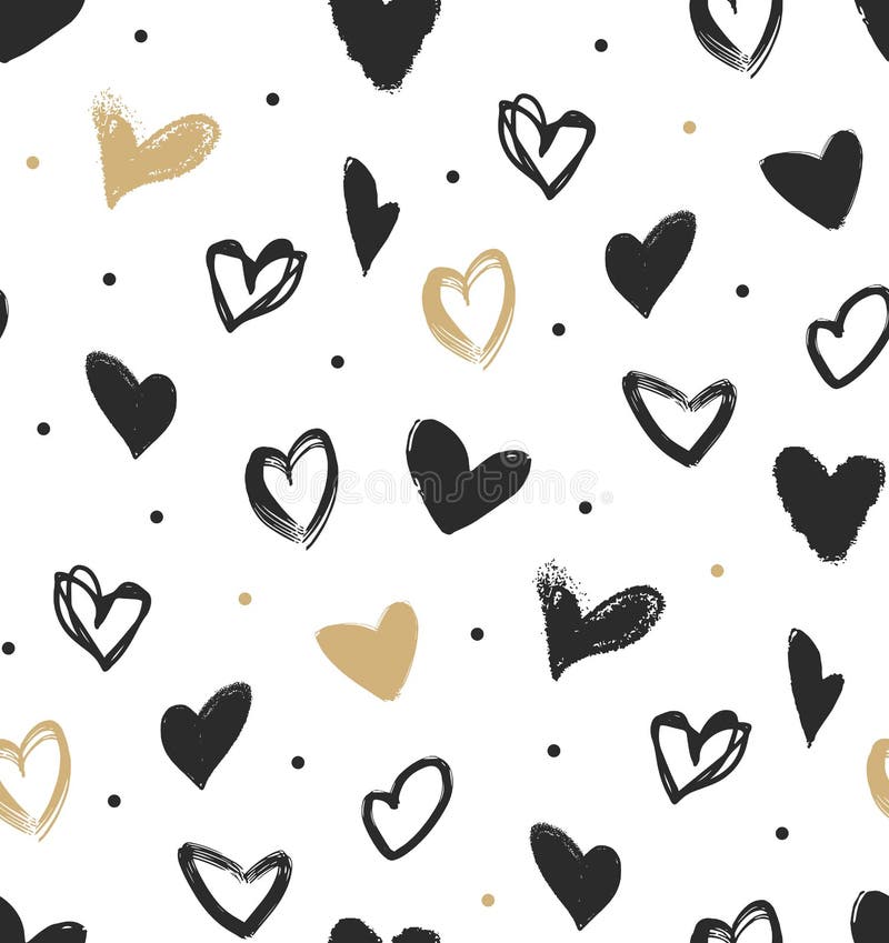 Garabatee los corazones en negro y modelo inconsútil del oro libre illustration Garabatee los corazones en negro y modelo inconsútil del oro libre illustration