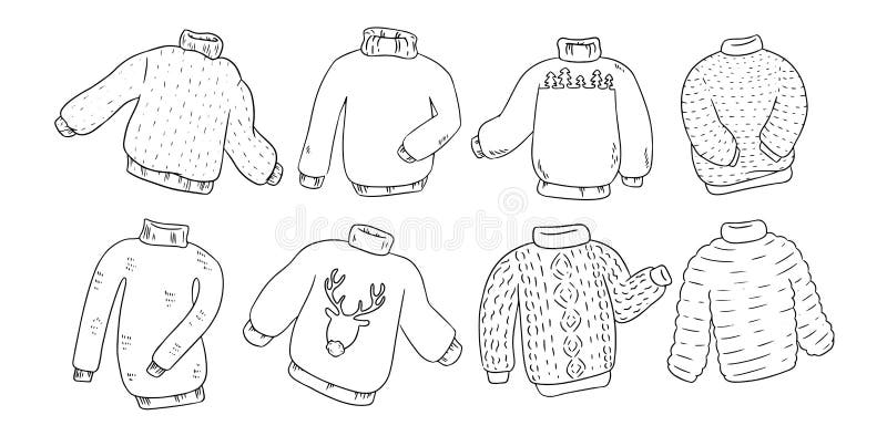 Hipster hygge sweaters doodles set. Hipster hygge sweaters doodles set