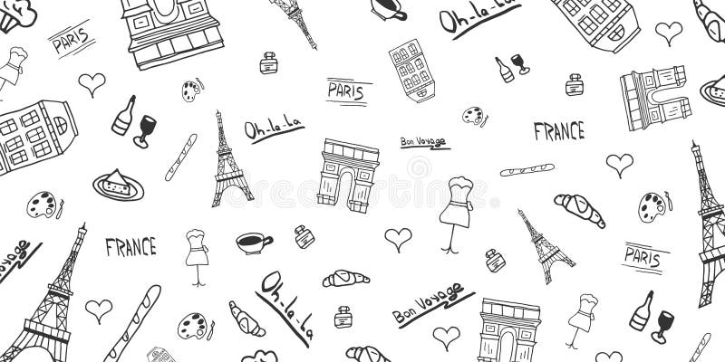 Garabatos dibujados mano del viaje de Francia y de París Ilustración del vector stock de ilustración Garabatos dibujados mano del viaje de Francia y de París Ilustración del vector stock de ilustración