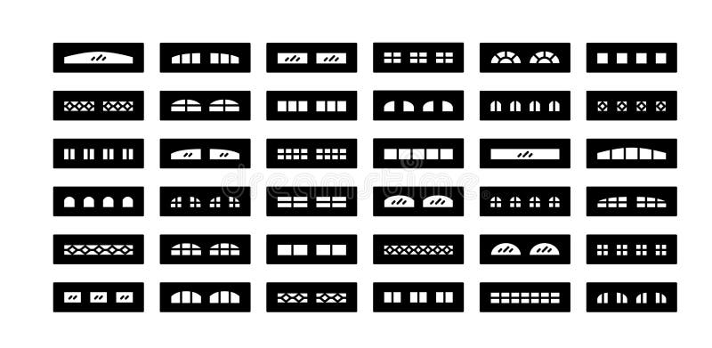 Garage windows. Modern and vintage window frames for garage door, home storage, workshop. Exterior elements. Silhouette outline royalty free illustration