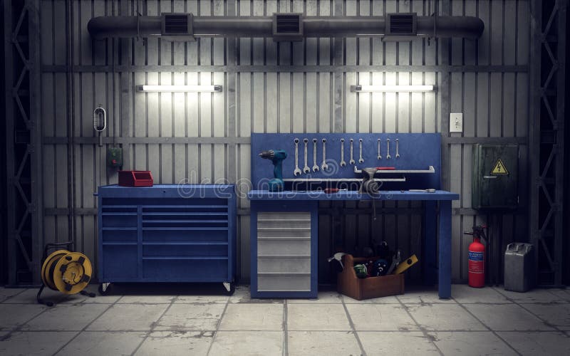 Garage Workshop. 3d Rendering Stock Illustration - Illustration of