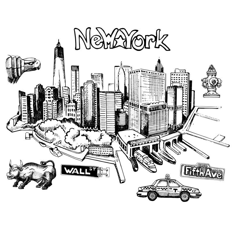 Jogo Do Vetor Do Doodle Do Caderno Do Passeio De New York City