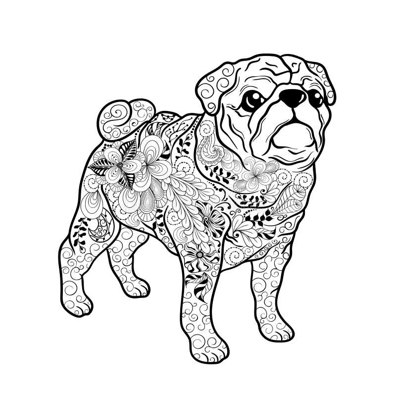 Garatuja do cão do Pug ilustração do vetor Garatuja do cão do Pug ilustração do vetor