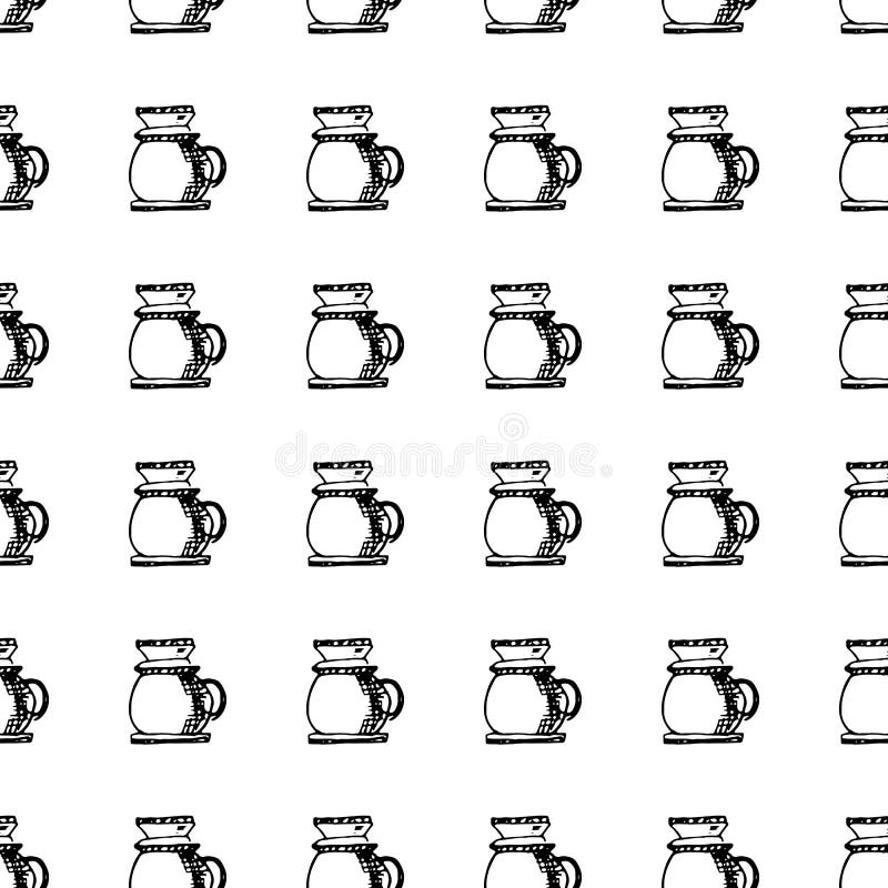 Garatuja sem emenda tirada mão do fabricante de café do teste padrão Ícone do estilo do esboço Elemento da decoração Isolado no f ilustração stock Garatuja sem emenda tirada mão do fabricante de café do teste padrão Ícone do estilo do esboço Elemento da decoração Isolado no f ilustração stock