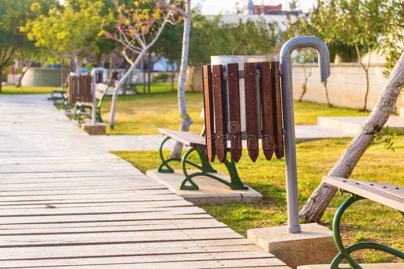 Garbage bin in city park stock image. Image of container 91208219