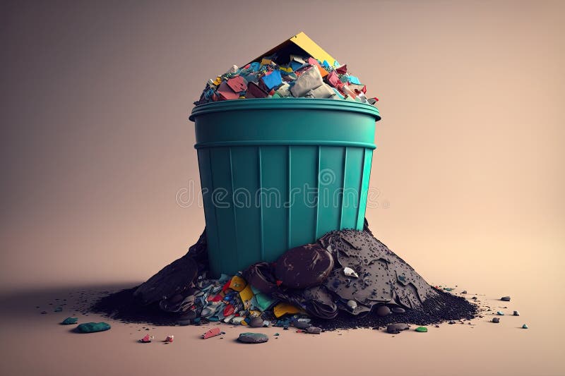 Garbage bin with small hill of overflowing garbage royalty free illustration
