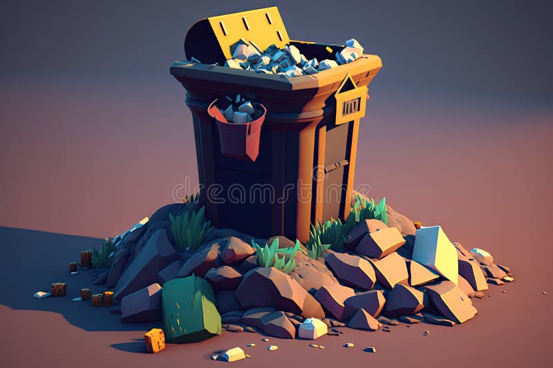 Garbage bin with small hill of overflowing garbage vector illustration