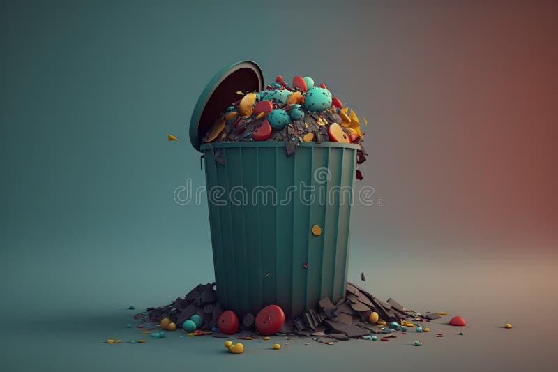 Garbage bin with small hill of overflowing garbage royalty free illustration