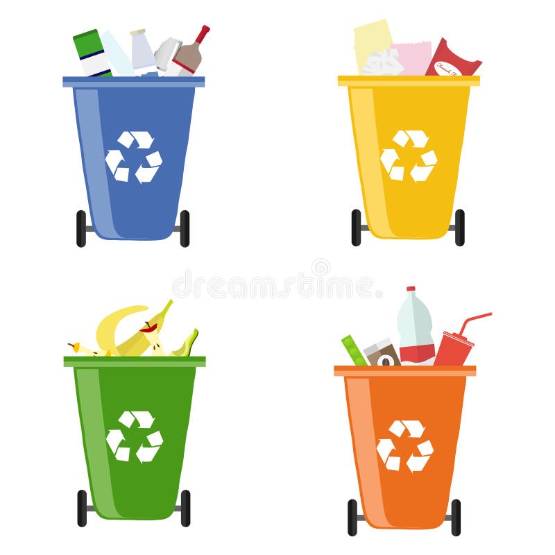 Garbage bins. Containers for different garbage. Separate collection of garbage. Flat design, vector illustration, vector.