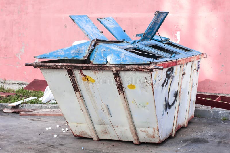 Full Trash Can in a City. Garbage Bins in a Town Stock Image Image of